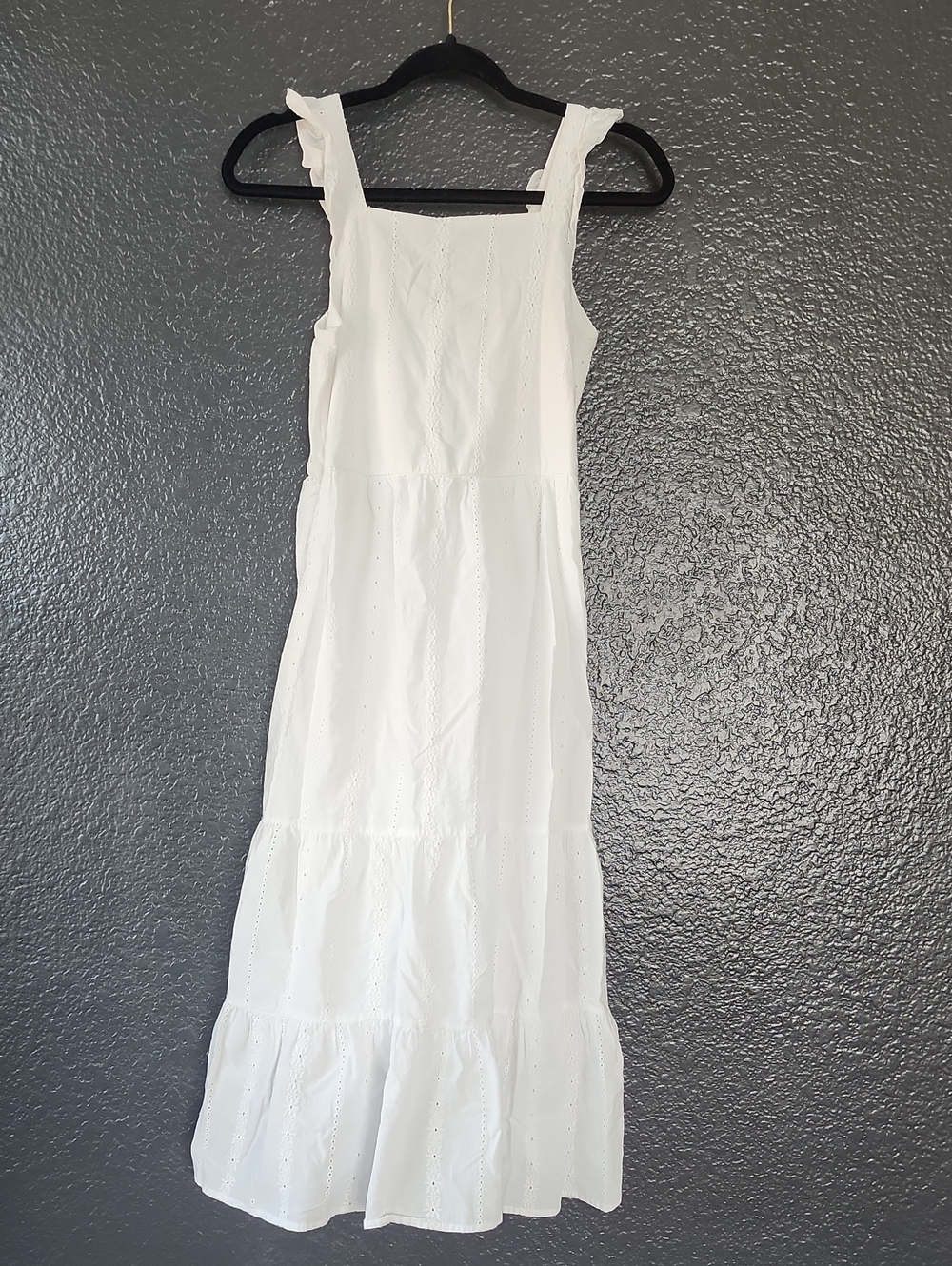 art class White Eyelet Tiered Maxi Dress with Ruffle Straps and Square Neck